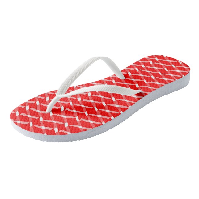 red and white pattern flip flops (Angled)