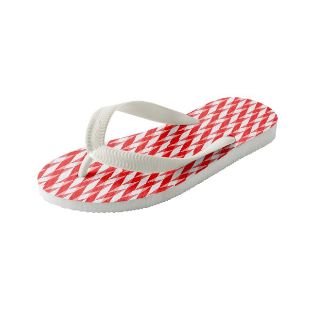 red and white pattern kid's flip flops (Angled)