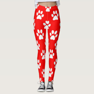 Red and white paws pattern leggings