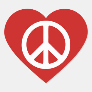 Red and White Peace Symbol Heart Sticker
