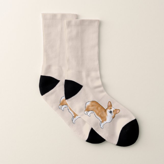 Red And White Pembroke Welsh Corgi Cartoon Dog Socks (Pair)