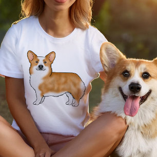 Red And White Pembroke Welsh Corgi Cartoon Dog T-Shirt