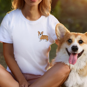 Red And White Pembroke Welsh Corgi Cartoon Dog T-Shirt