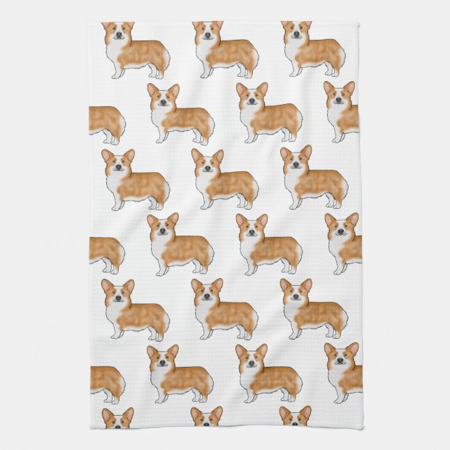 Red And White Pembroke Welsh Corgi Dog Art Pattern Kitchen Towel (Vertical)