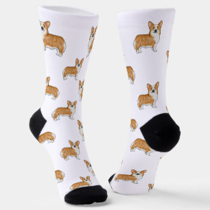 Red and White Pembroke Welsh Corgi Dog Art Pattern Socks