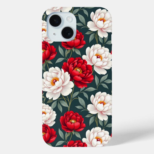 Red and white peony flowers  Case-Mate iPhone case (Back)
