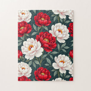 Red and white peony flowers  jigsaw puzzle