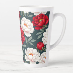 Red and white peony flowers  latte mug
