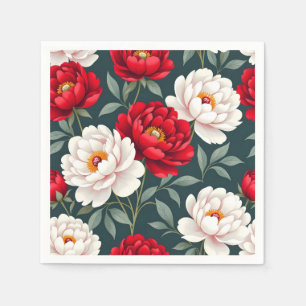 Red and white peony flowers  napkin