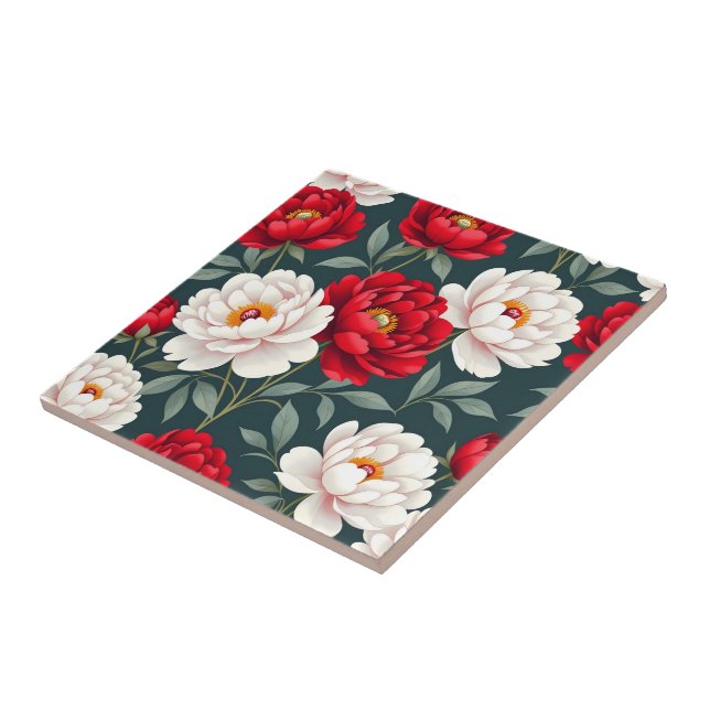 Red and white peony flowers  tile (Side)