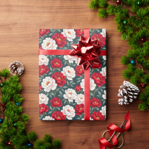 Red and white peony flowers wrapping paper