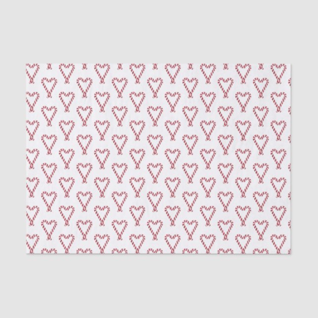 Red And White Peppermint Candy Cane Heart Holidays Tissue Paper (Front)