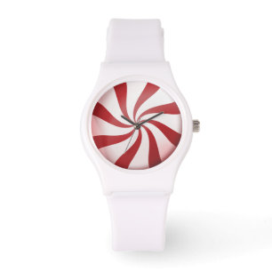 Red and White Peppermint Candy Holiday Watch