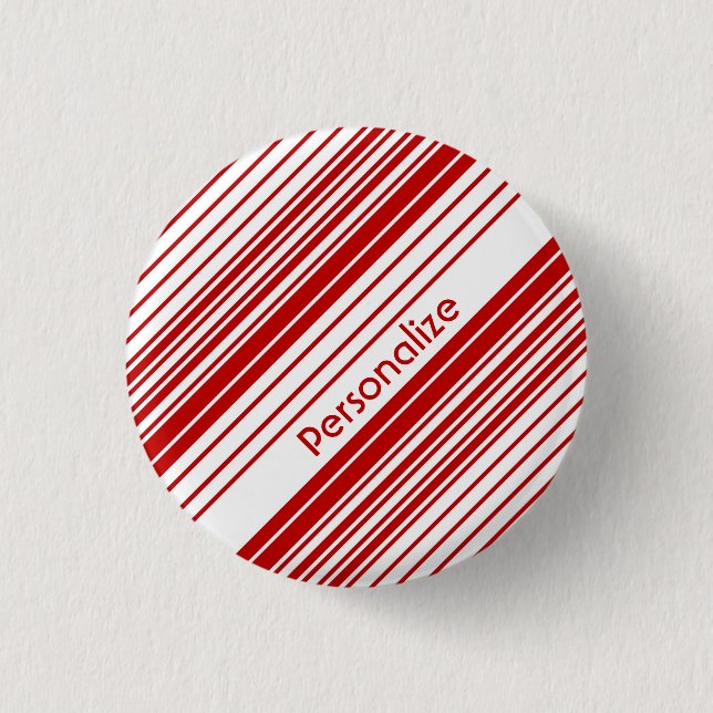 Red and White Peppermint Candy Stripes With Name 1 Inch Round Button (Front)
