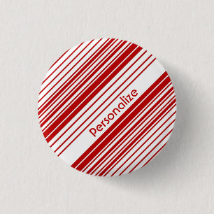 Red and White Peppermint Candy Stripes With Name 1 Inch Round Button