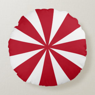 Red and White Peppermint Round Pillow