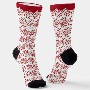 Red and White Peppermint Swirl Candy Socks