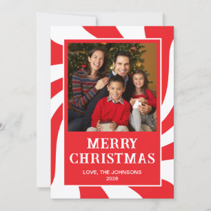 Red and White Peppermint Swirl Photo Holiday Card