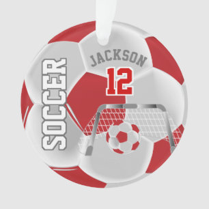 Red and White Personalize Soccer Ball Ornament