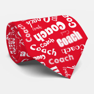 Red and White Personalized Coach Gift Name Art Tie
