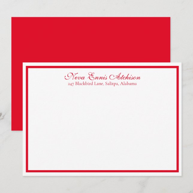 Red and White Personalized Flat Notecard (Front/Back)