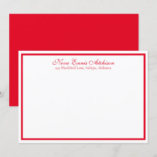 Red and White Personalized Flat Notecard