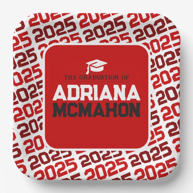 Red and White Personalized Graduation Paper Plate (Front)