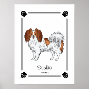 Red And White Phalène And Personalized Dog Name Poster