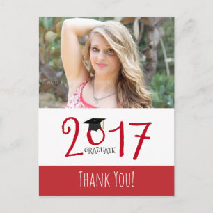 Red and White, Photo Graduation Thank You Announcement Postcard