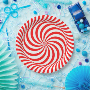 Red and White Pinwheel Paper Plate