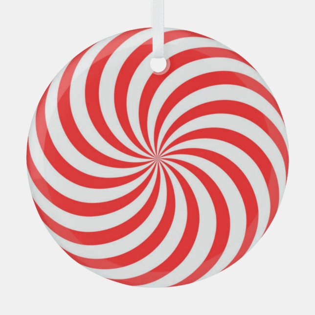 Red and White Pinwheel/Swirl Glass Ornament (Front)