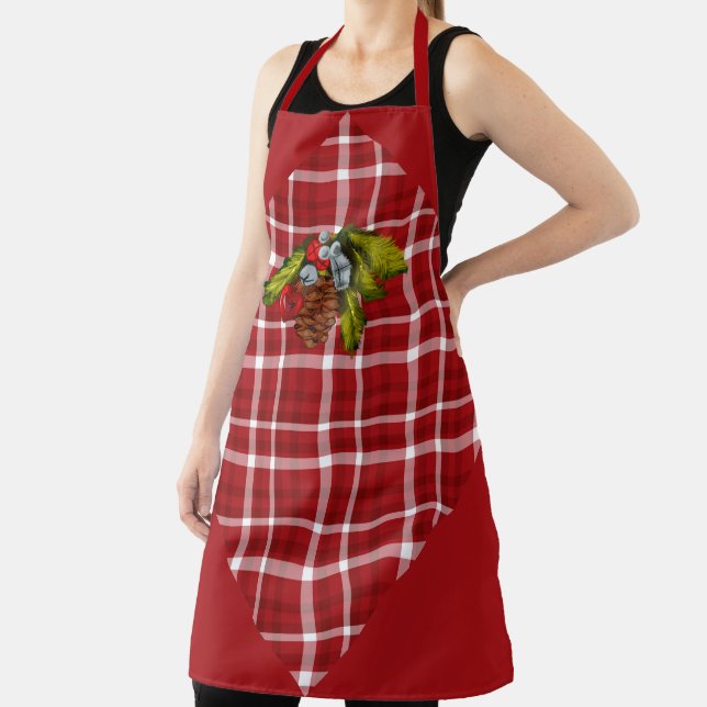 Red and White Plaid and Pine Cones Apron (Insitu)