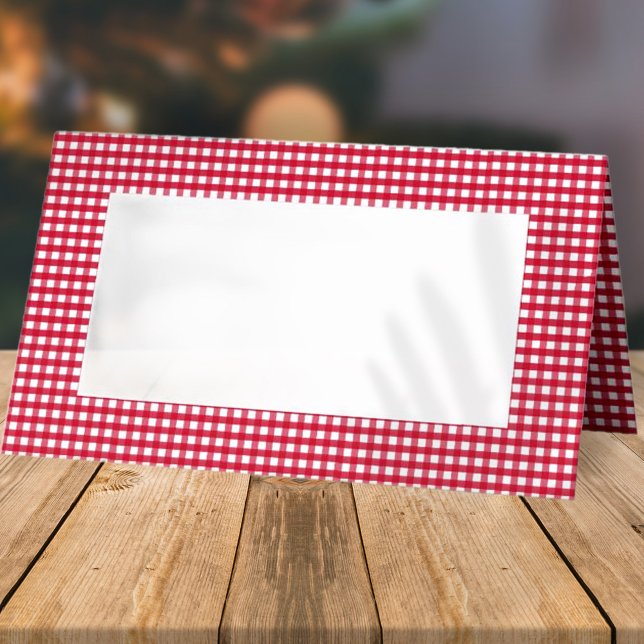 Red and White Plaid Chequered Pattern | Holiday Place Card (Creator Uploaded)
