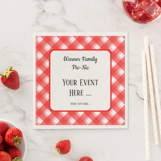 Red and White Plaid Pattern Retro Custom Napkin (Insitu)