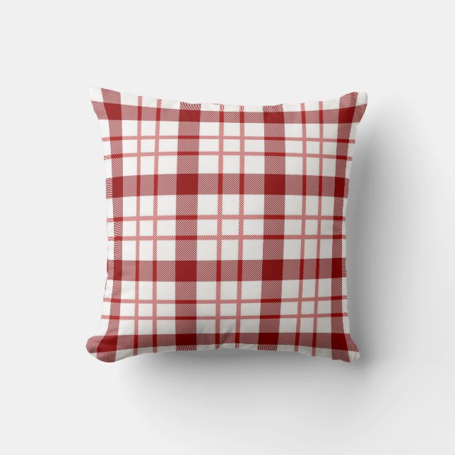 Red and White Plaid Pattern Throw Pillow (Front)