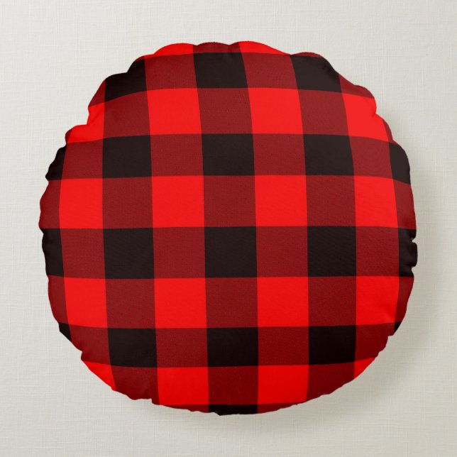 Red And White plaid  Round Pillow (Front)