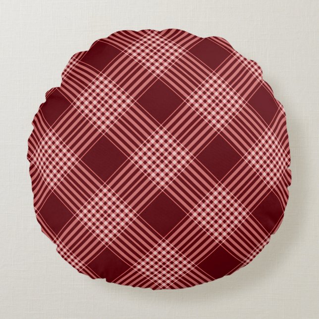 Red And White Plaid Round Pillow (Front)