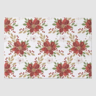 Red and White Poinsettia & Gold Glitter Christmas Tissue Paper