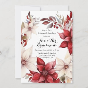 Red and White Poinsettia Wreath Bridesmaids Lunch Invitation