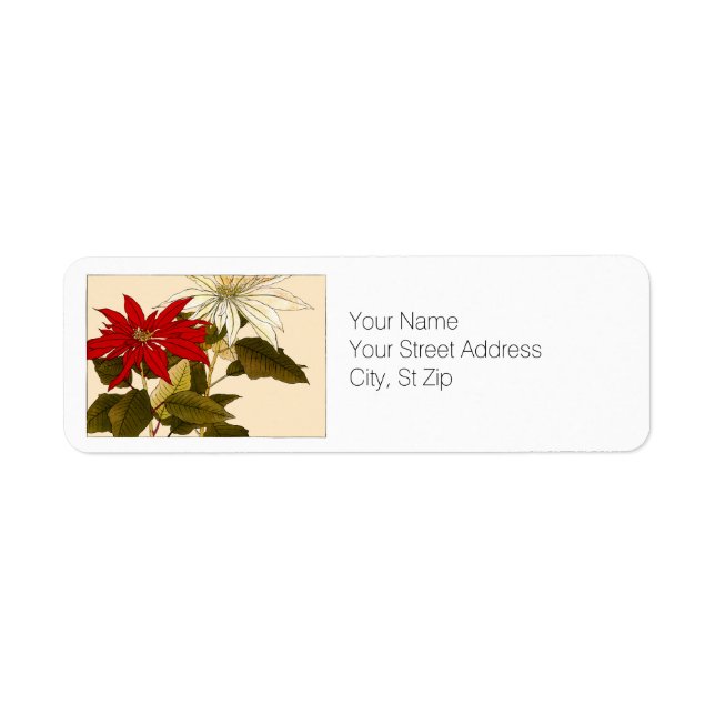 Red and White Poinsettias Botanical Art Address (Front)