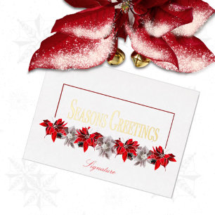 Red and White Poinsettias Professional  Foil Holiday Card