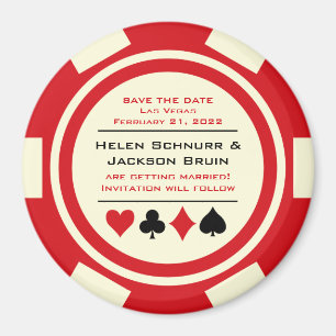 Red and White Poker Chip Casino Save The Date Magnet