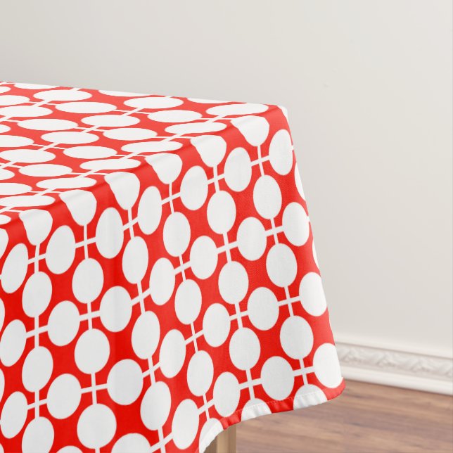 red and white polka dot and check pattern is fa tablecloth (In Situ)