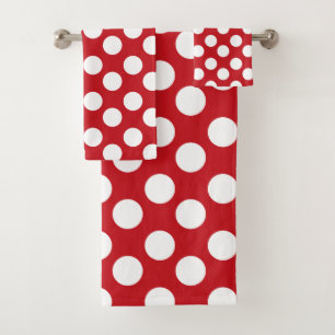 Red and White Polka Dot Bath Towel Set