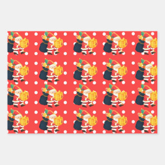 Red and White Polka Dot Holly Jolly Santa Pattern Wrapping Paper Sheet