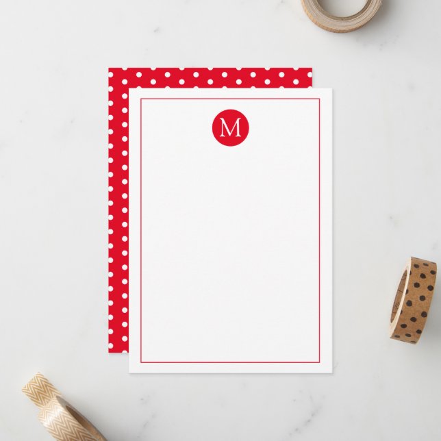 Red and White Polka Dot Monogram Card (Front/Back In Situ)