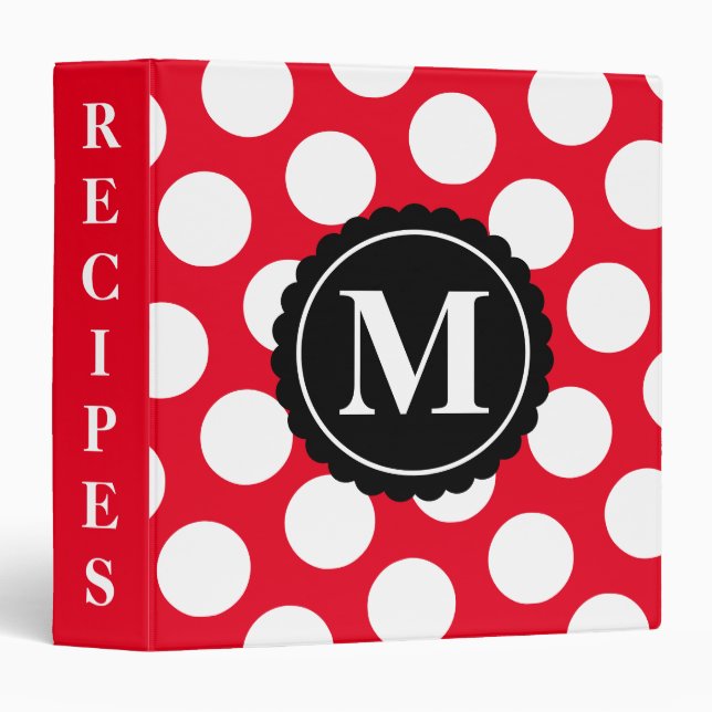 Red and White Polka Dot Monogram Recipe Binder (Front/Spine)