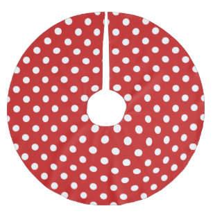 Red and White Polka Dot Pattern Brushed Polyester Tree Skirt