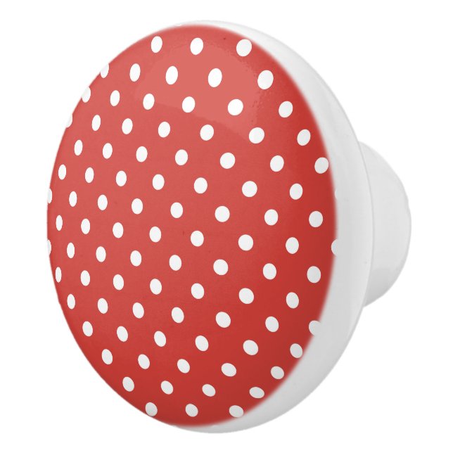 Red and White Polka Dot Pattern Ceramic Knob (Right)