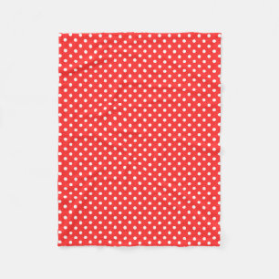 Red and white polka dot pattern fleece blanket